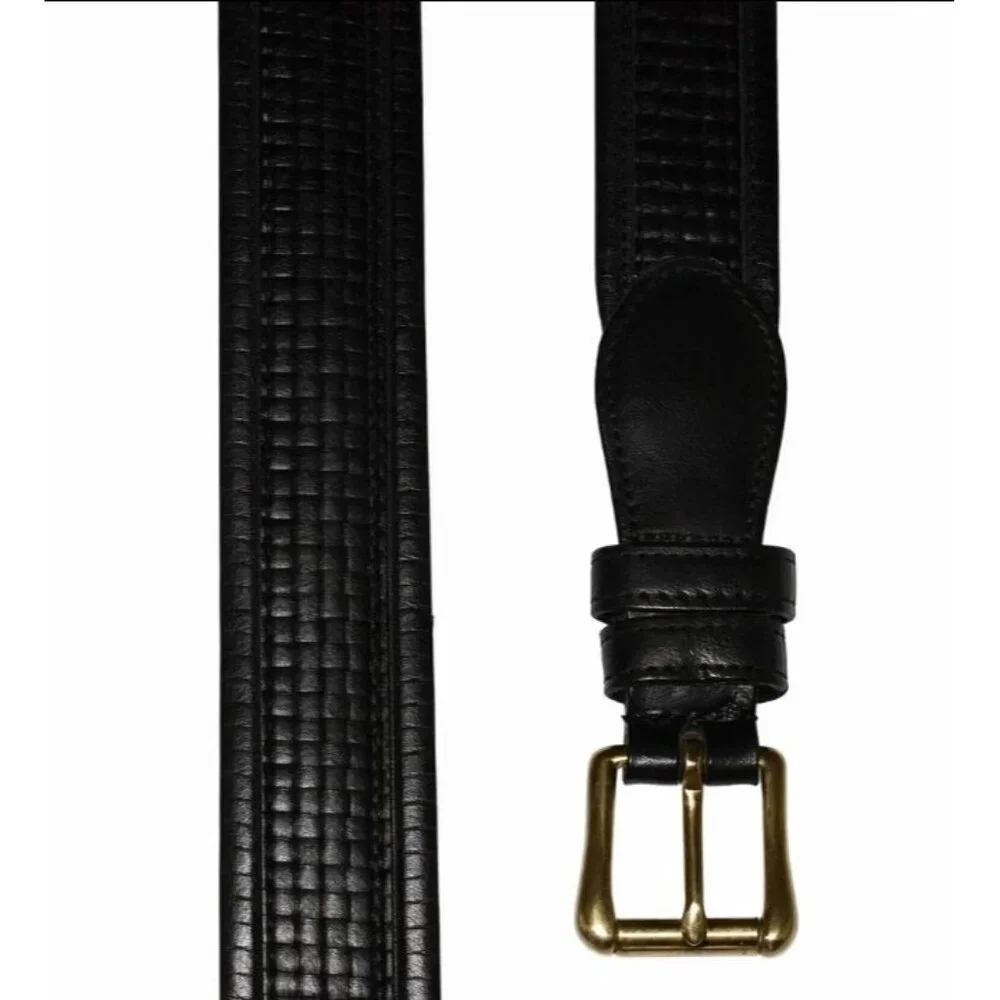 Coach Leather Designer Belt 3855 Black Basket Weave Brass Buckle, 42